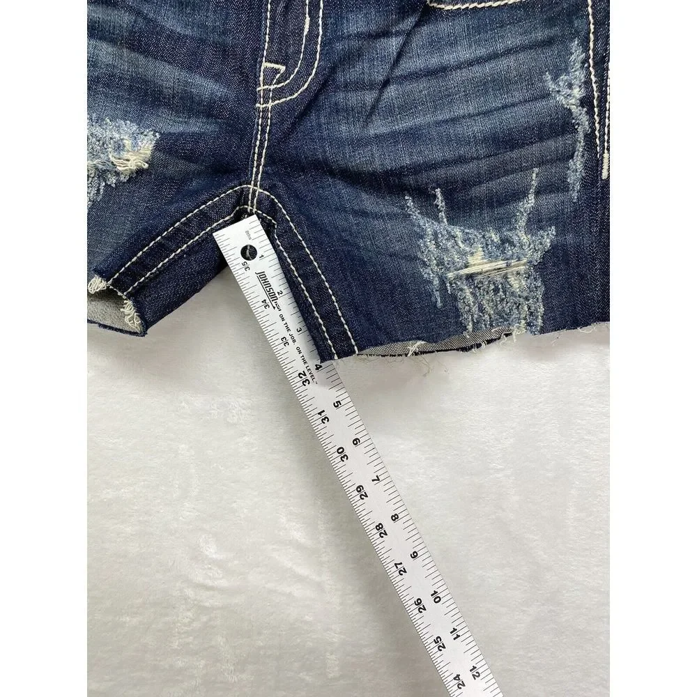 New Miss Me Jeans Womens Size 26 cut‎ off dark blue Denim distressed jorts